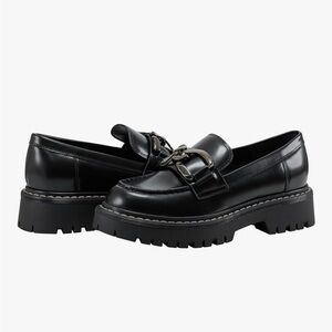 Marc Fisher Black Chunky Loafers with Metallic Detail